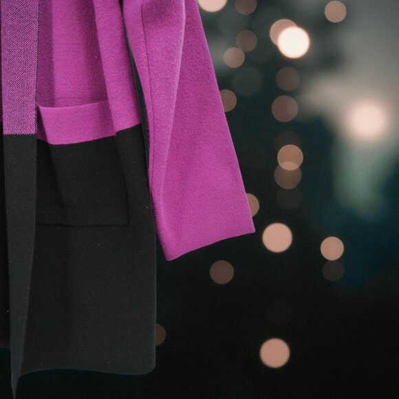 Autumn Skye Purple & Black Colorblock Open Front Cardigan Sweater Women's M - Picture 6 of 10